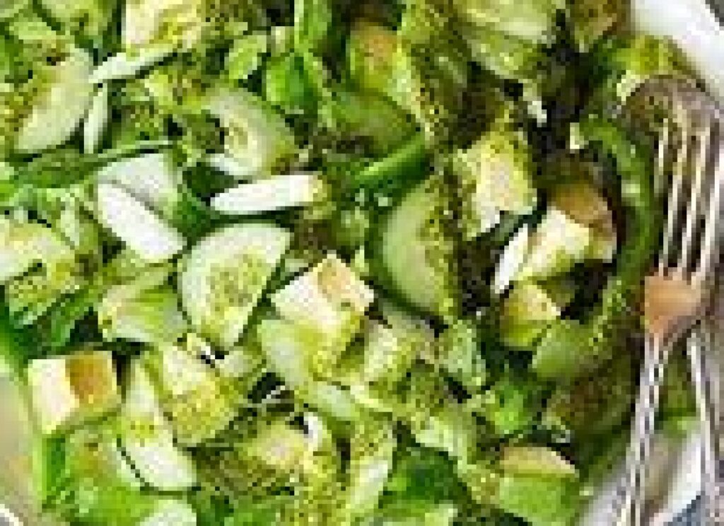 Chopped green salad with herby chilli dressing