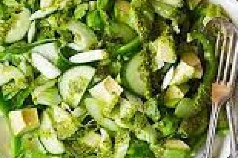 Chopped green salad with herby chilli dressing