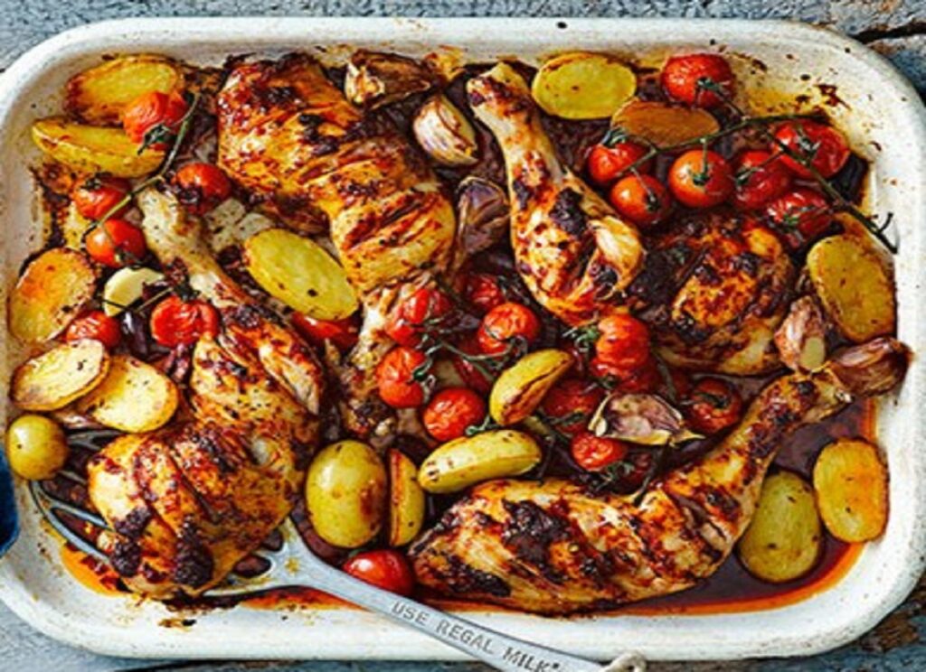 Harissa chicken traybake with peppers & feta