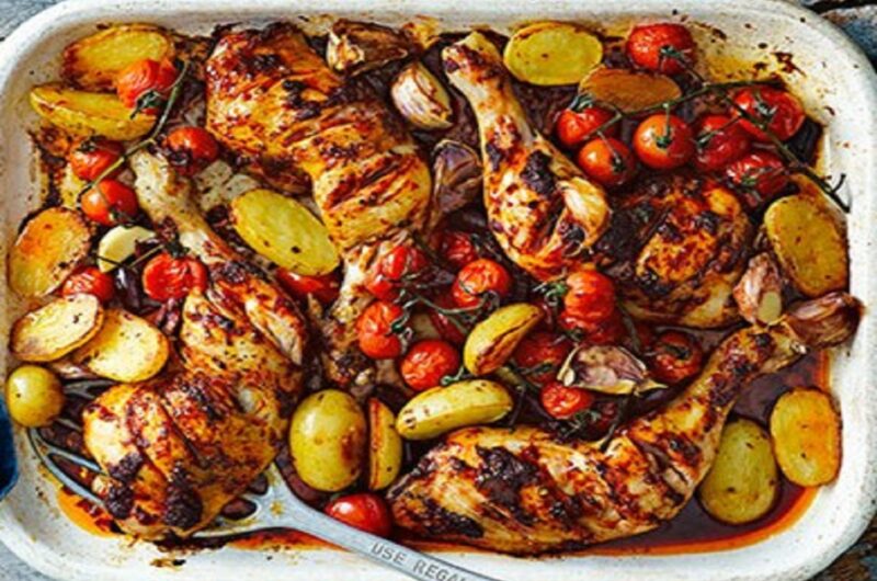 Harissa chicken traybake with peppers & feta
