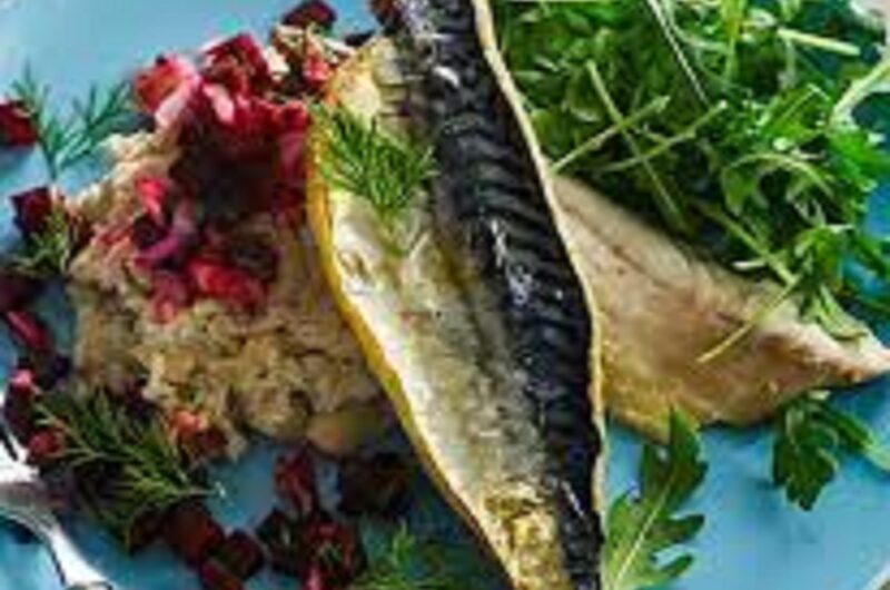 Pan-cooked mackerel with beetroot salsa & bean mash