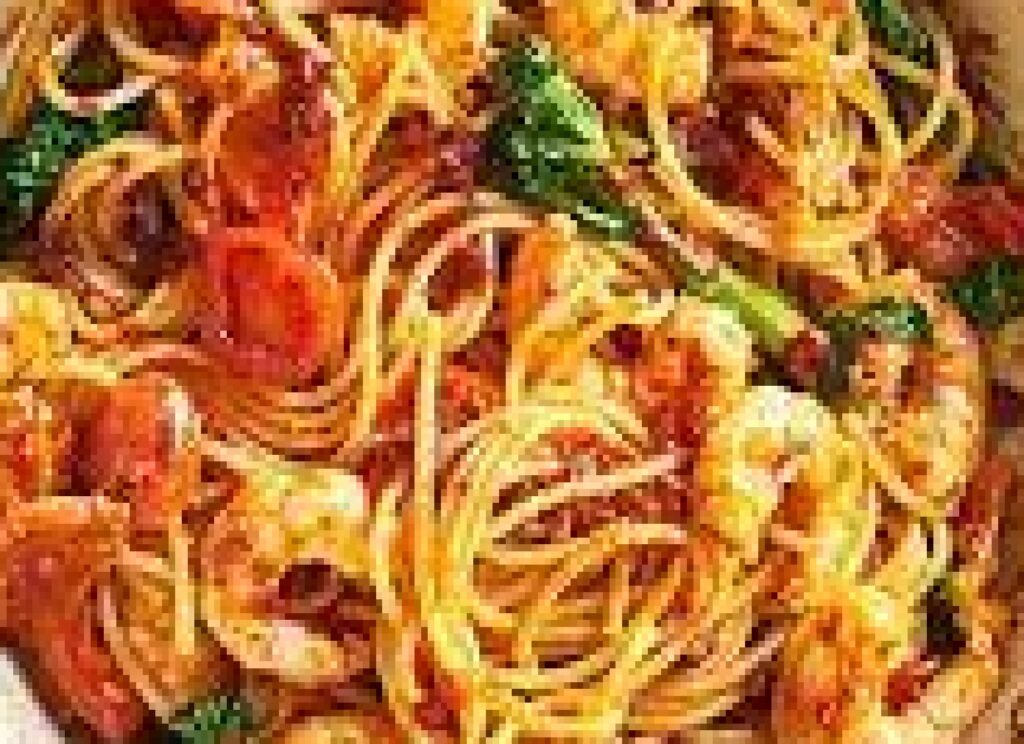 Prawn & harissa spaghetti