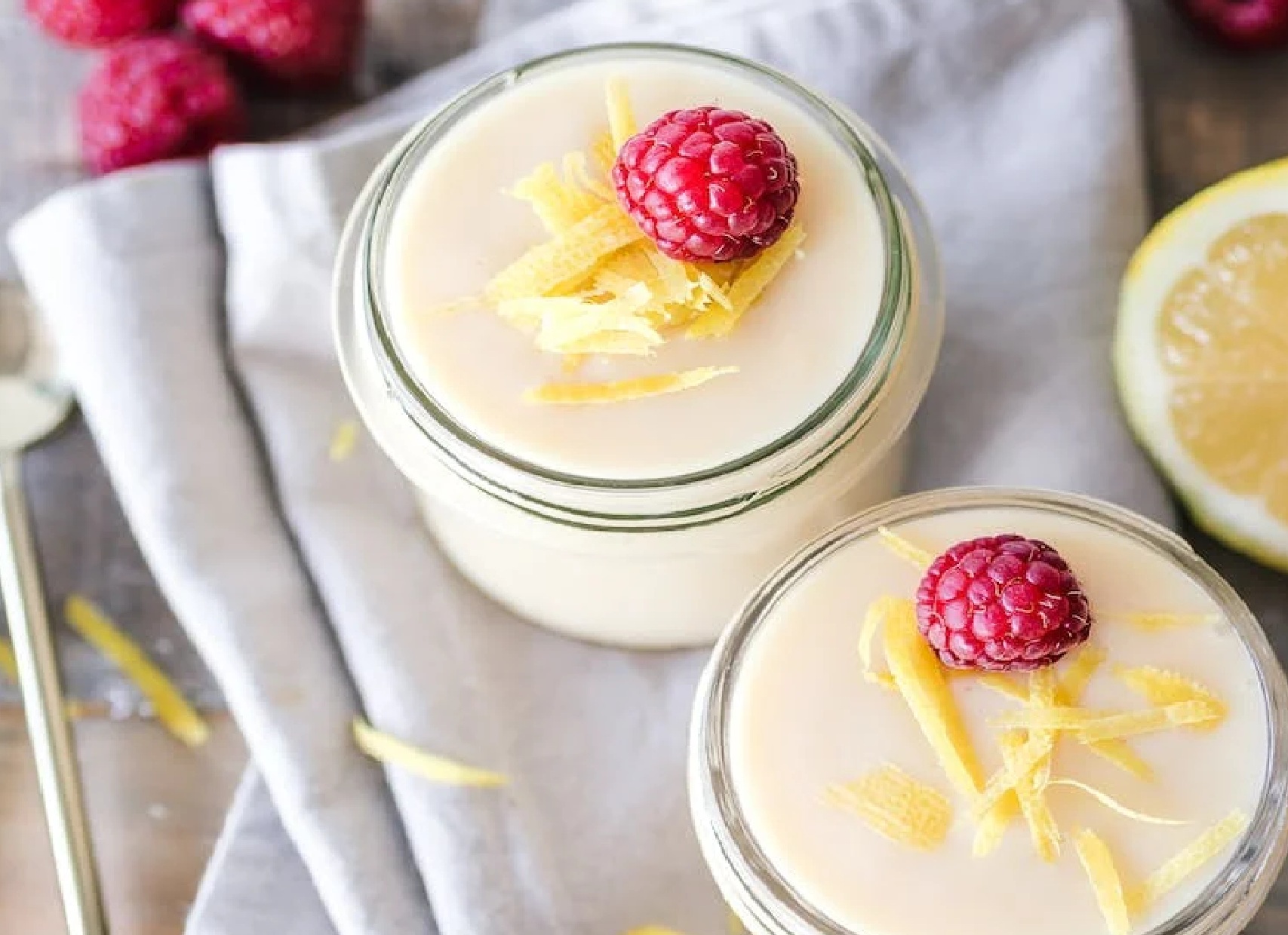 Possets served with raspberry