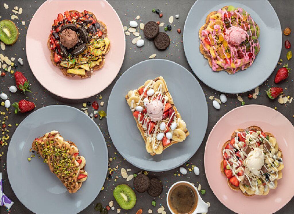 bubble waffle with various toppings